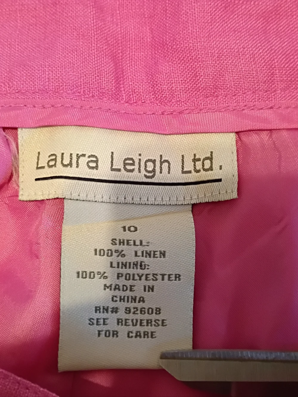 Laura Leigh‎ Women's Wide-Leg 100% Lined Linen Bright Pink Pants Sz 10